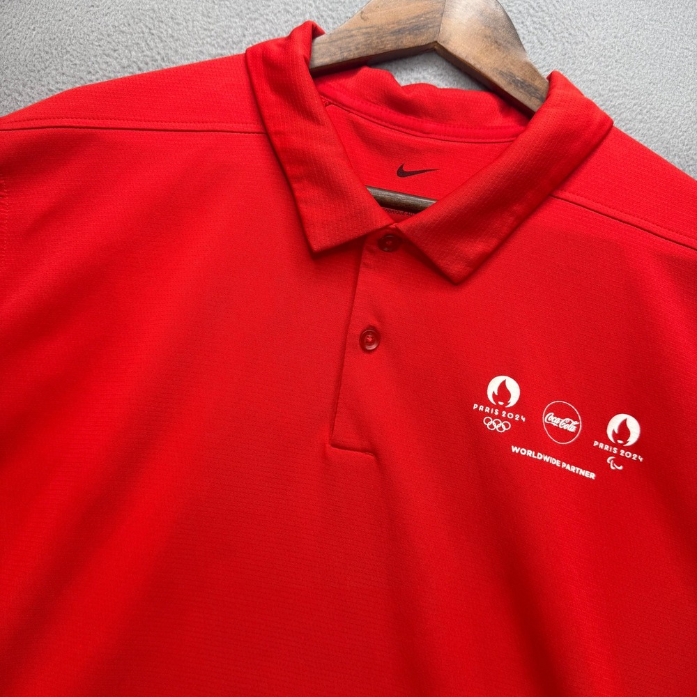 Nike Paris 2024 Olympic Coca-Cola Polo Shirt Mens XL Red Polyester Sporty Golf